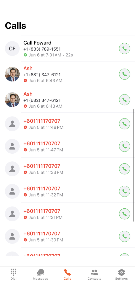 Call history list